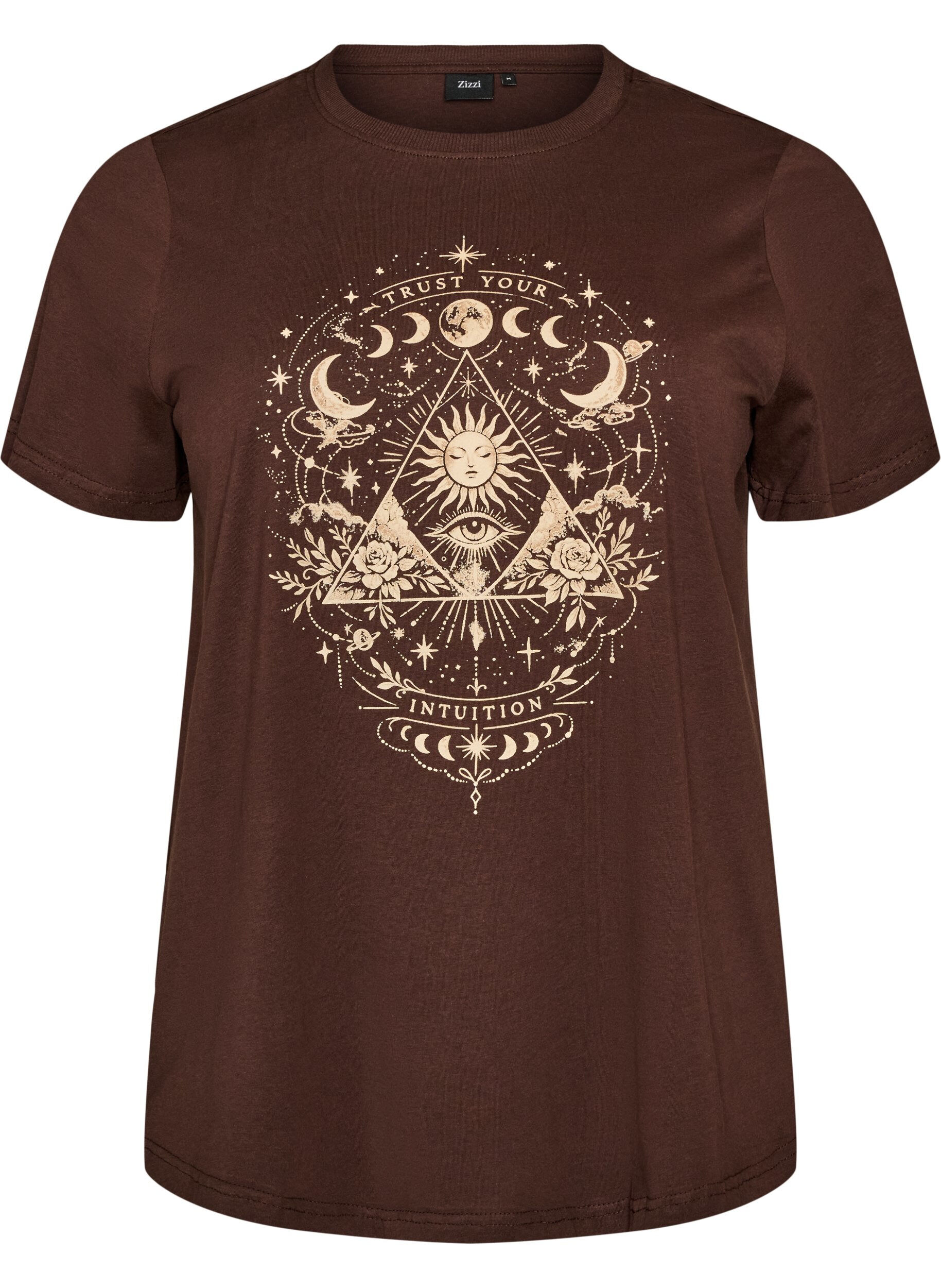 ZizziT-shirt i bomull med tryck framtill, Brun, Packshot image number 0
