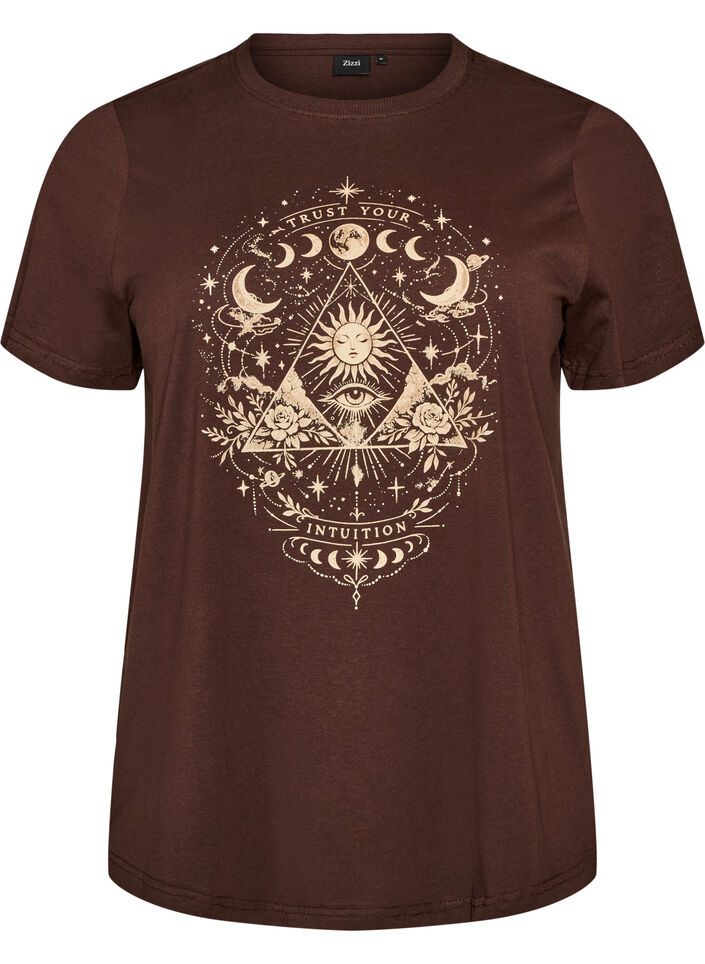 T-shirt i bomull med tryck framtill, Brun, Packshot image number 0