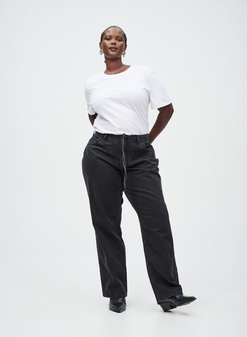 Raka jeans med knytsk&auml;rp, Svart, Image