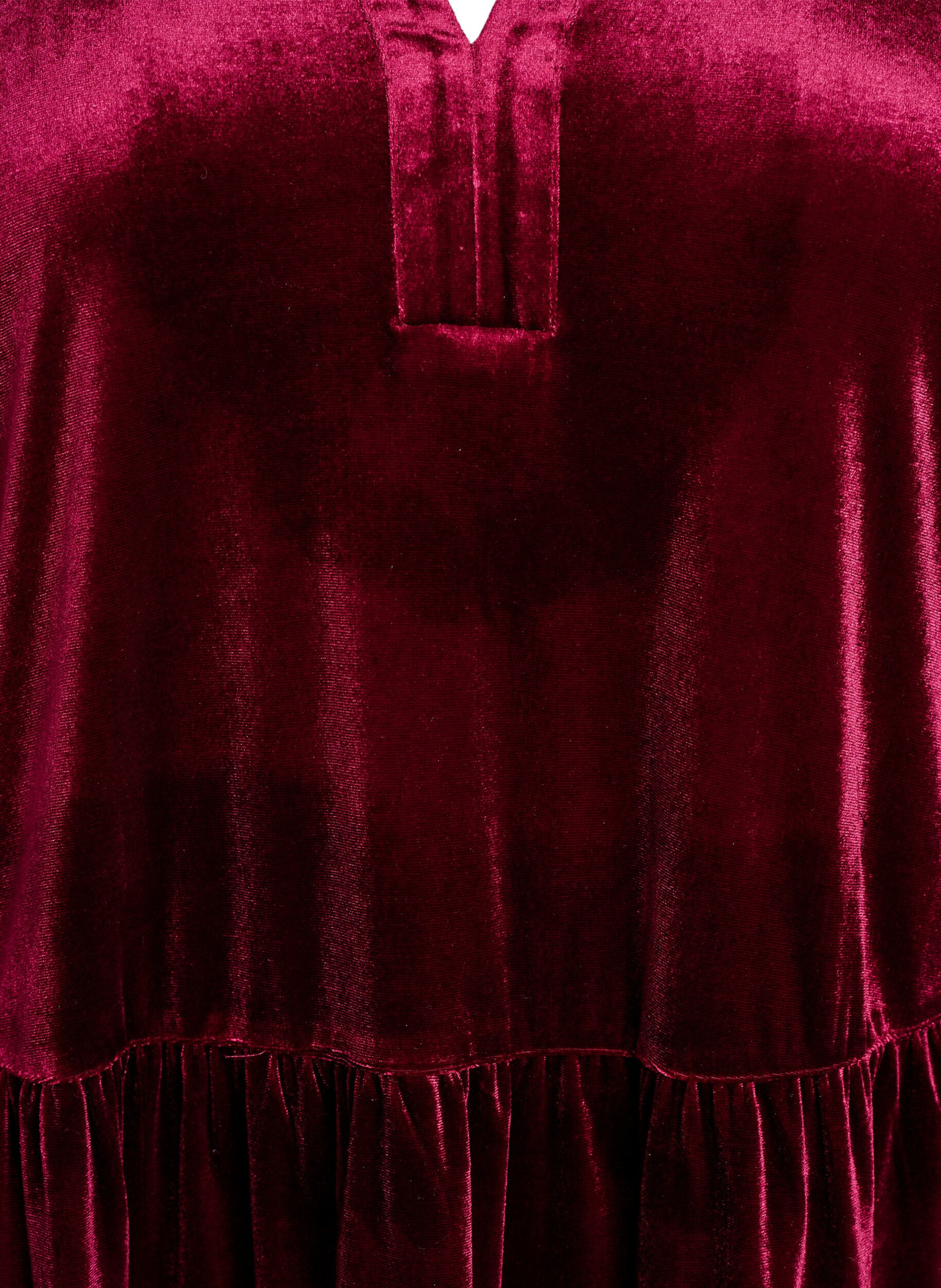 Zizzi Kort kl&auml;nning i velour med volangkrage och l&aring;nga &auml;rmar, R&ouml;d, Packshot image number 2