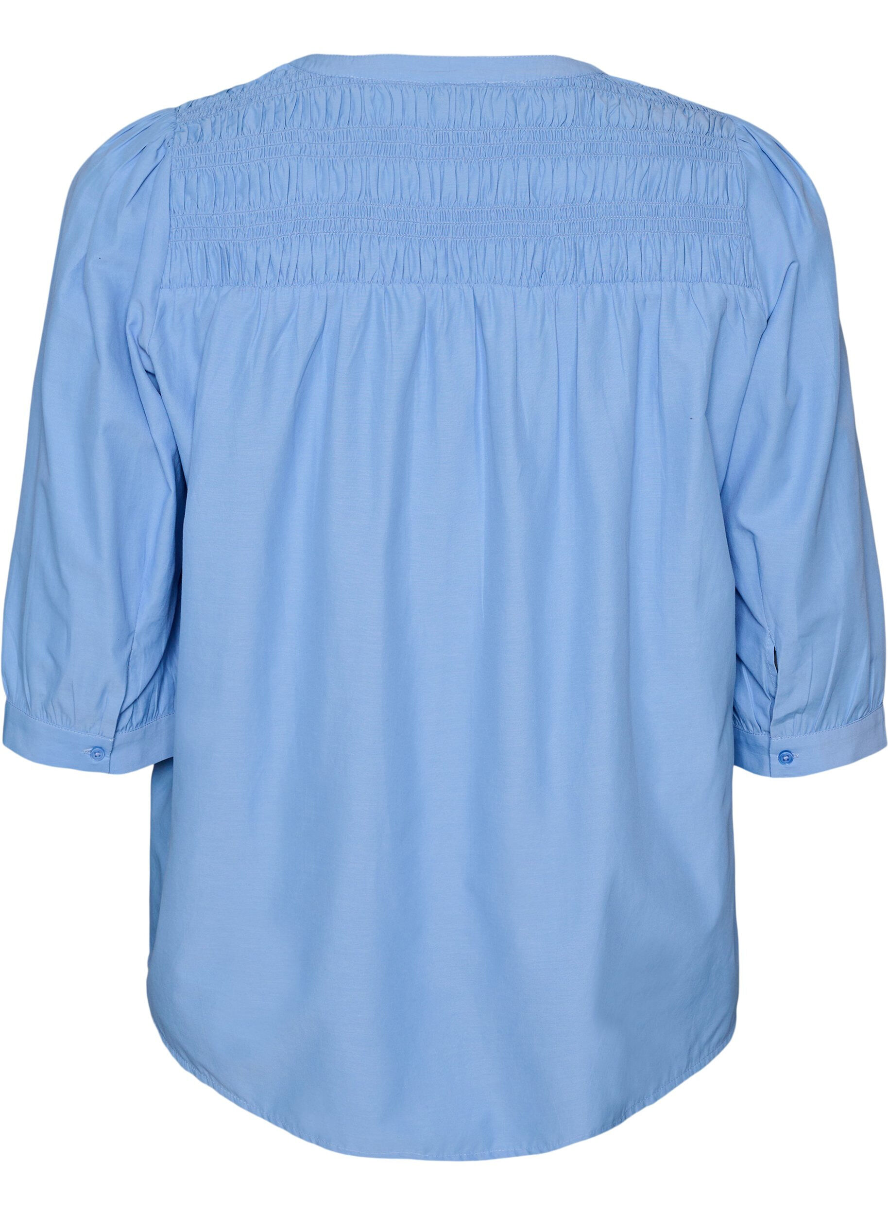 ZizziBlus med smock och 3/4-&auml;rmar, Bl&aring;, Packshot image number 1