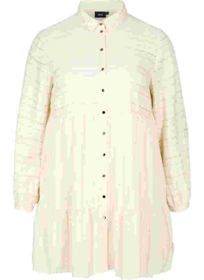 Mönstrad tunika med knappar och långa ärmar, Fog, Packshot image number 0