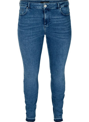 Super slim Amy jeans med råa kanter, Blue denim, Packshot image number 0
