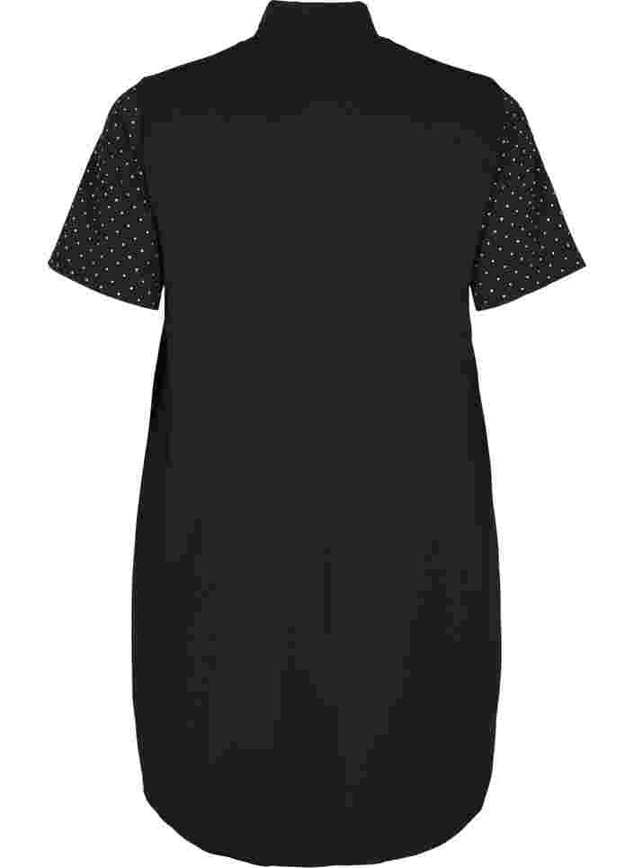 Kortärmad klänning med pärlor, Black, Packshot image number 1