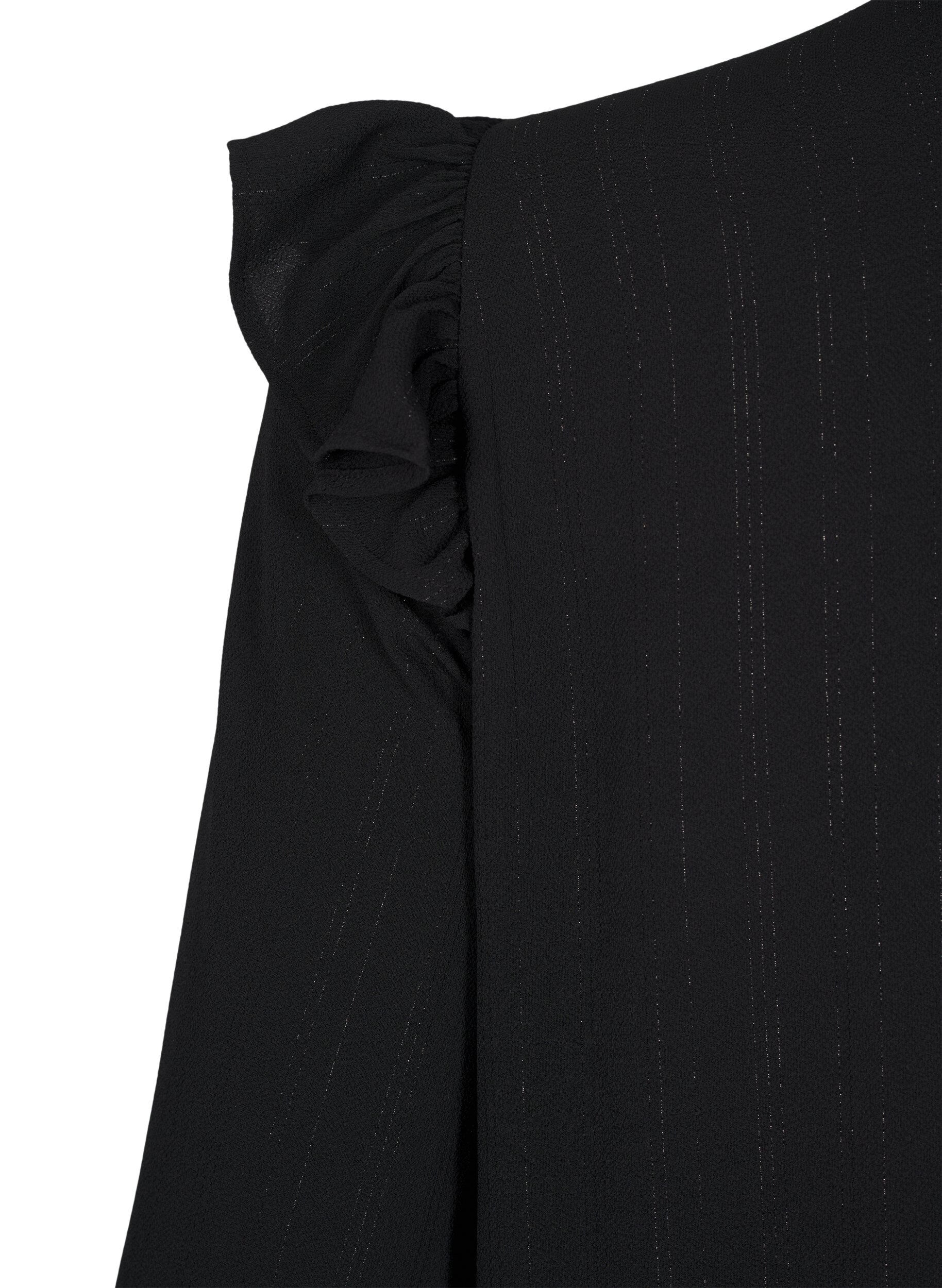 Zizzi Kort kl&auml;nning med volanger och glitter, Svart, Packshot image number 3