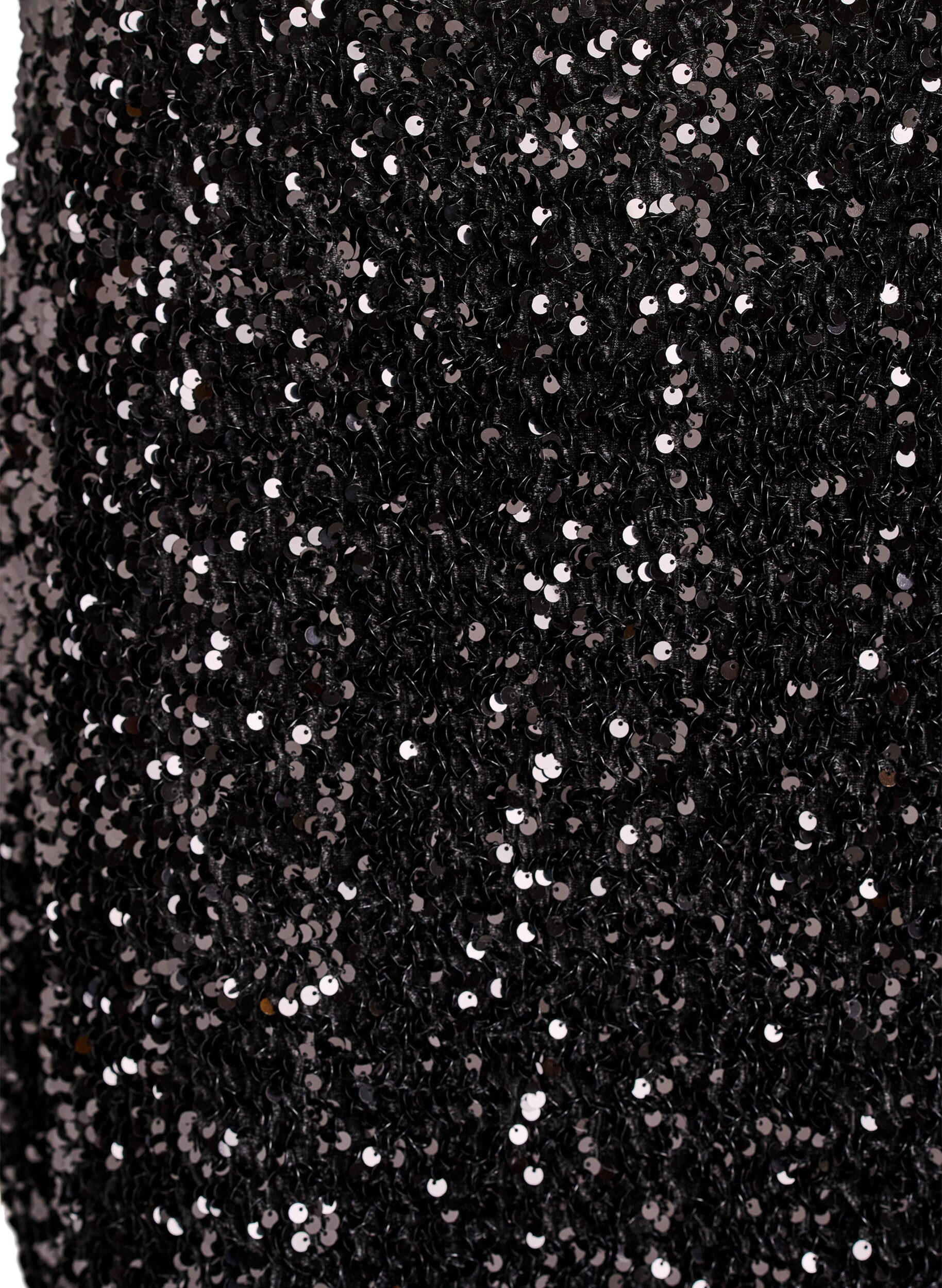 Zizzi Kort paljettkjol med res&aring;r i midjan, Svart, Packshot image number 2