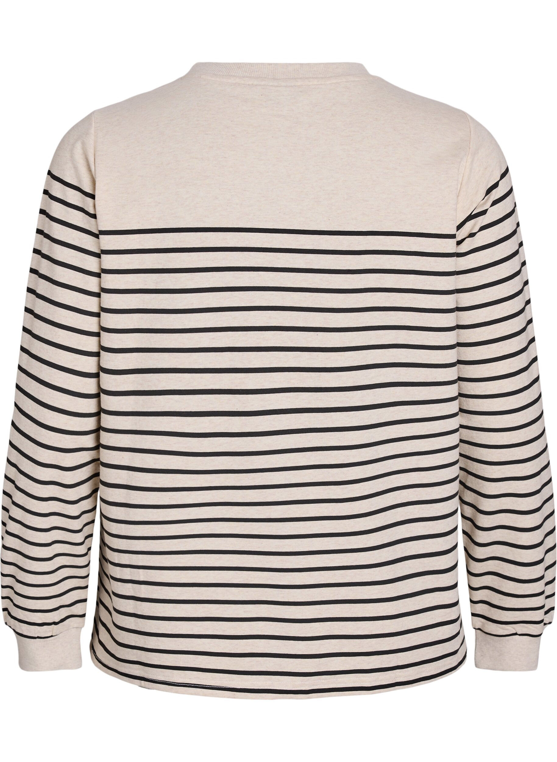 Zizzi Sweatshirt med r&auml;nder och texttryck, Beige, Packshot image number 1