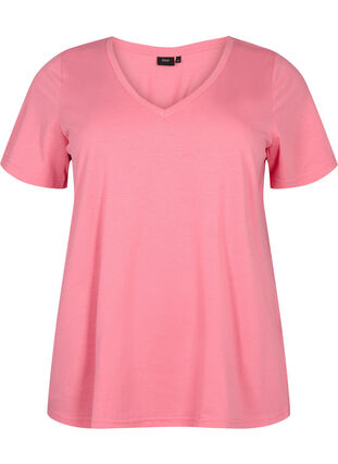Kortärmad t-shirt med v-hals, Bubblegum Pink, Packshot image number 0