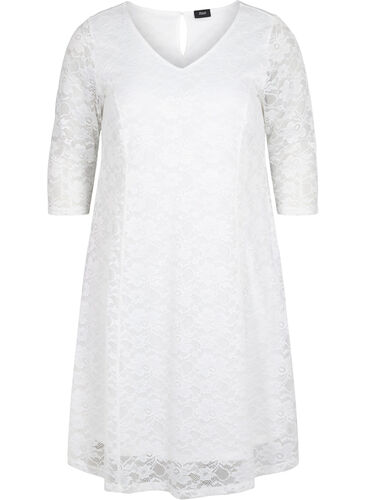 Spetsklänning med 3/4-ärmar, White, Packshot image number 0