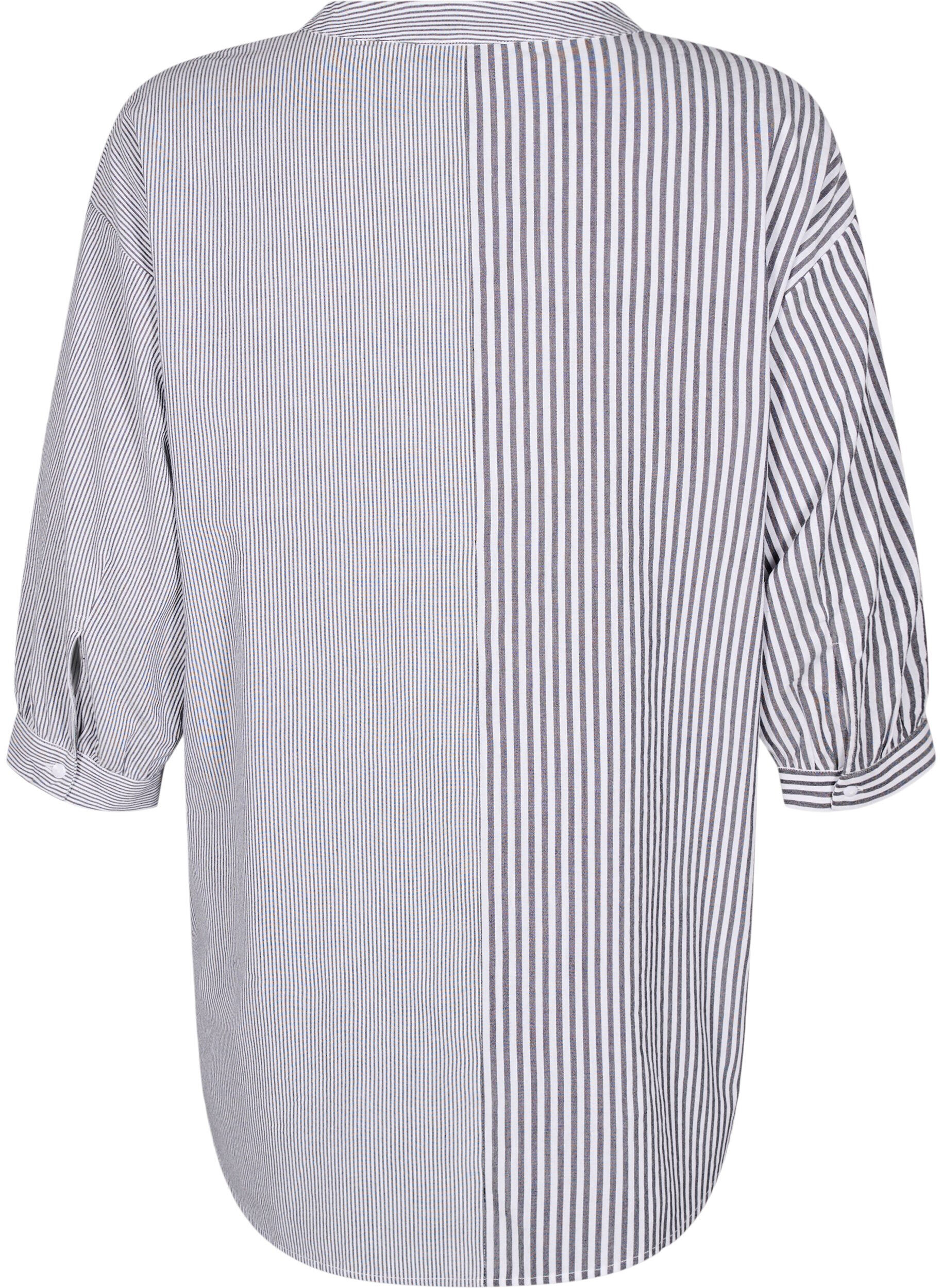 Zizzi Randig tunika med trekvarts&auml;rmar, Svart, Packshot image number 1