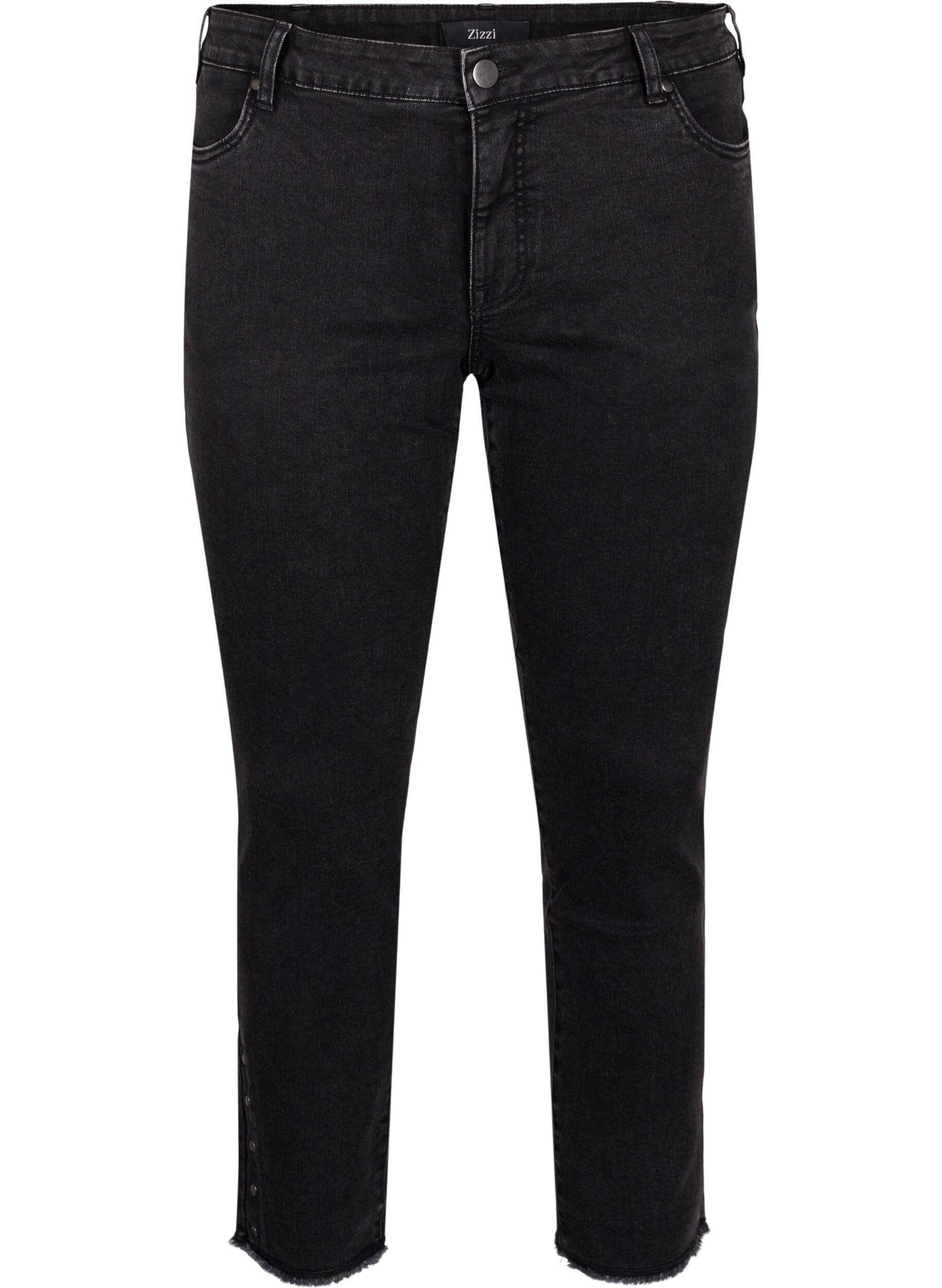 Zizzi Formklippta Emily jeans med fransig f&aring;ll, Dark Grey Denim, Packshot image number 0