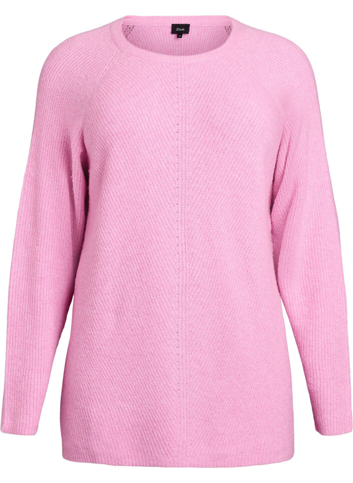 Stickad tr&ouml;ja med diagonalt m&ouml;nster och raglan&auml;rmar, Rosa, Packshot image number 0