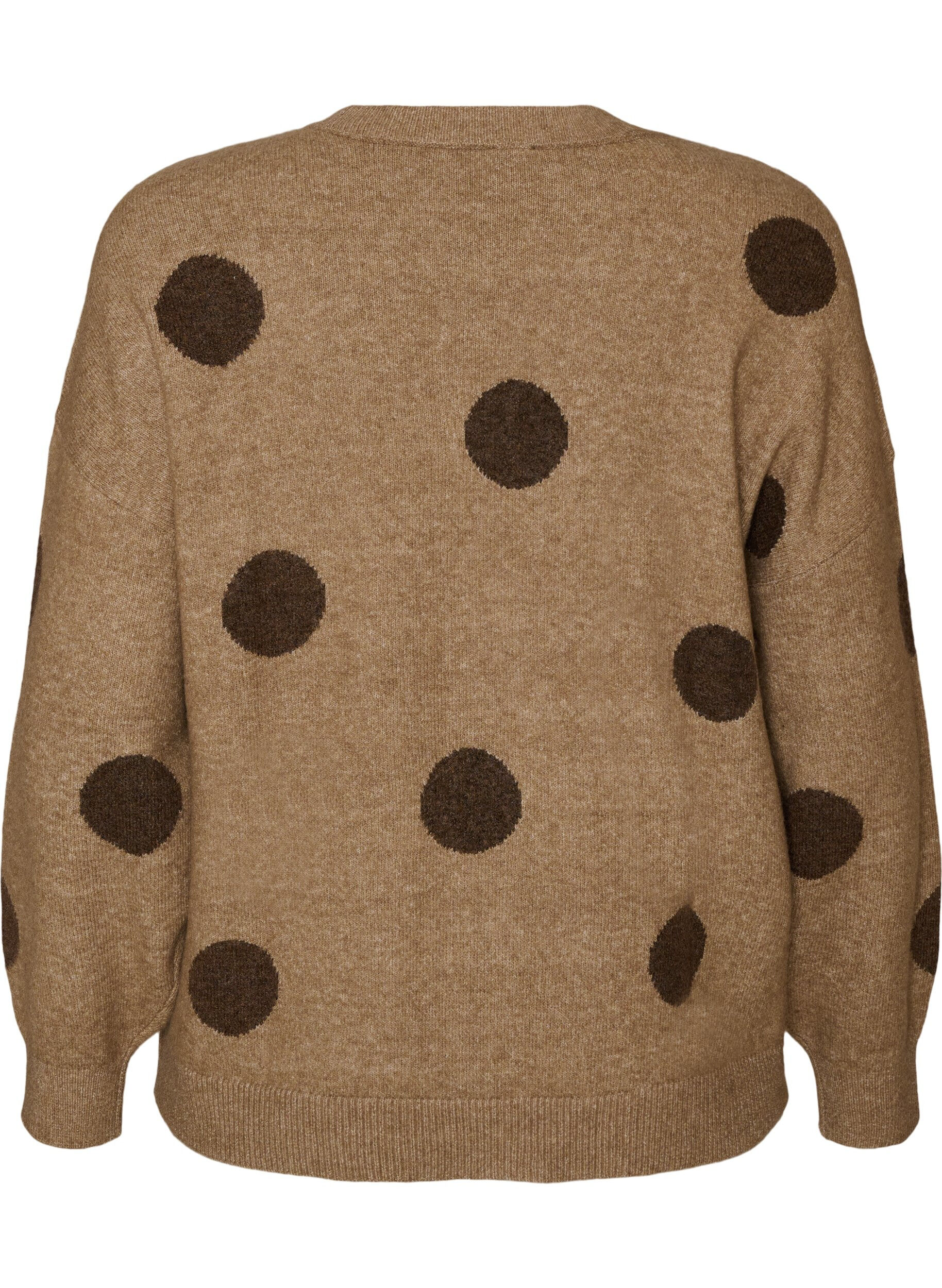 ZizziStickad blus med prickigt m&ouml;nster, Brun, Packshot image number 1