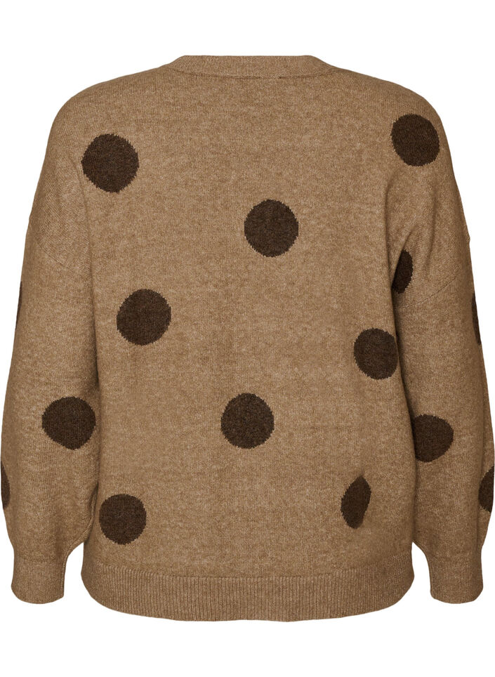 Stickad blus med prickigt m&ouml;nster, Brun, Packshot image number 1