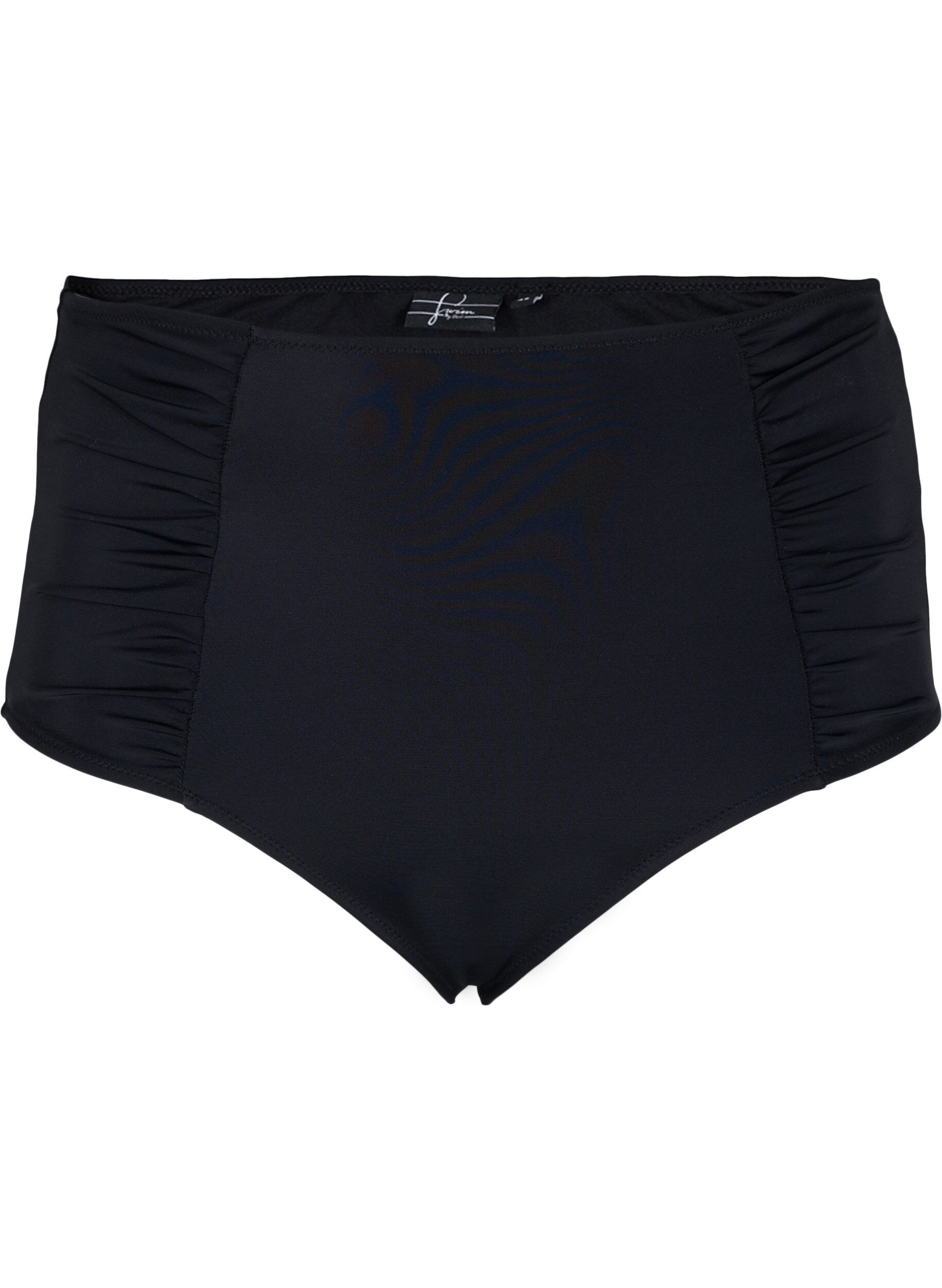 Zizzi Bikinitrosor med h&ouml;g midja och draperingar, Black, Packshot image number 0