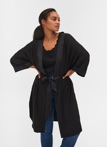 Kimono med knytband, Black, Model image number 0