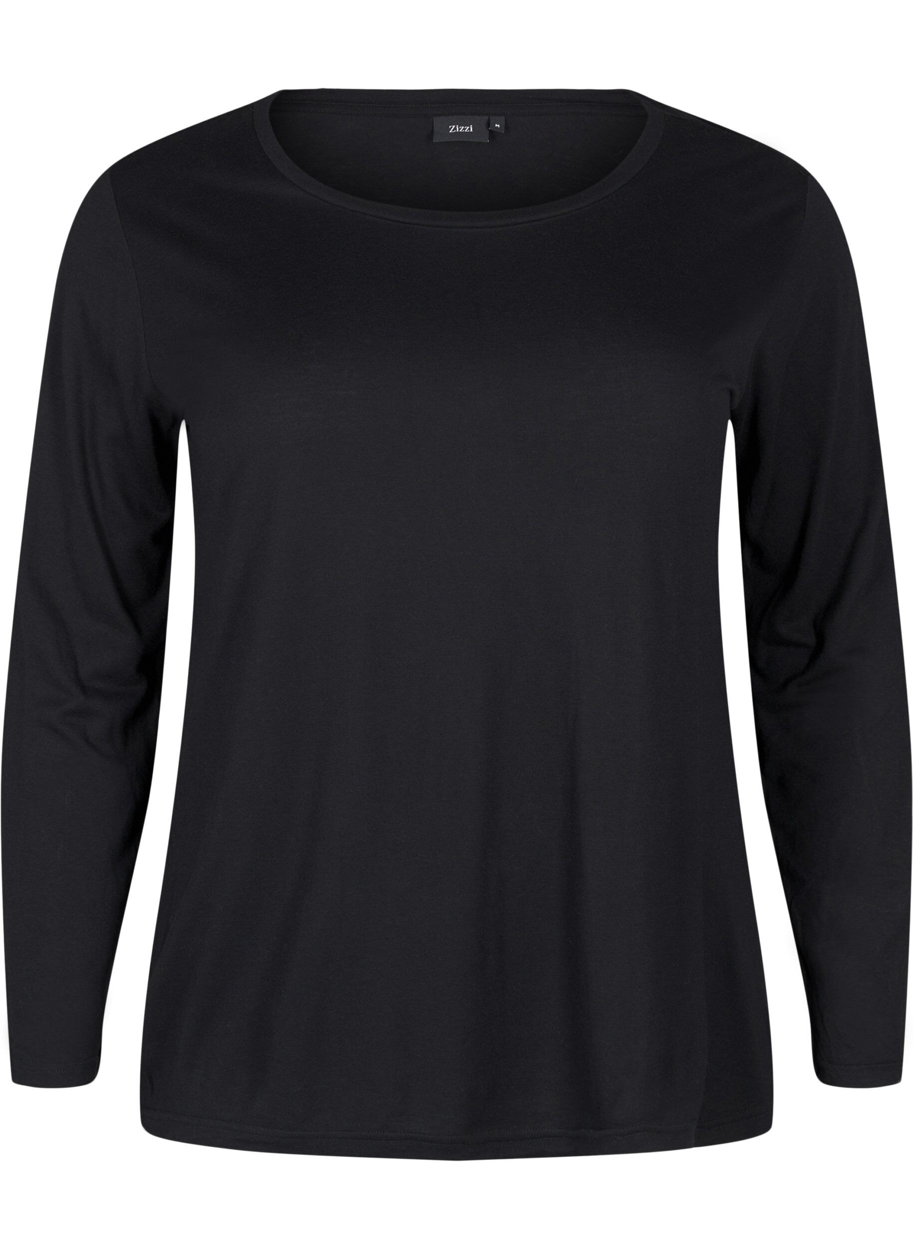 ZizziL&aring;ng&auml;rmad blus i ull och viskos, Svart, Packshot image number 0