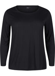 L&aring;ng&auml;rmad blus i ull och viskos, Svart