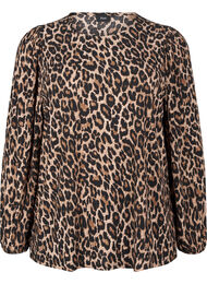 Blus med l&aring;nga &auml;rmar och leopardm&ouml;nster, Brun