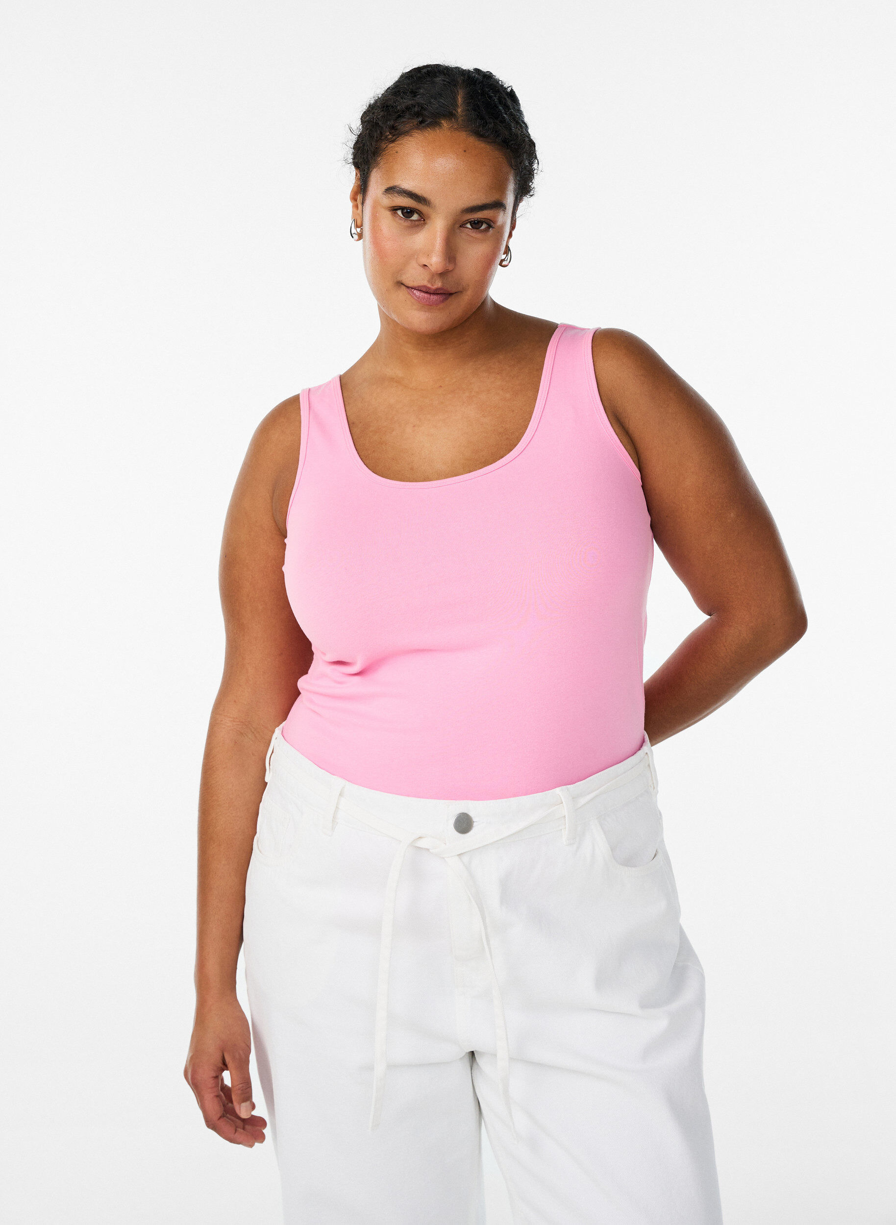 Solid f&auml;rg bas topp i bomull, Rosa, Model