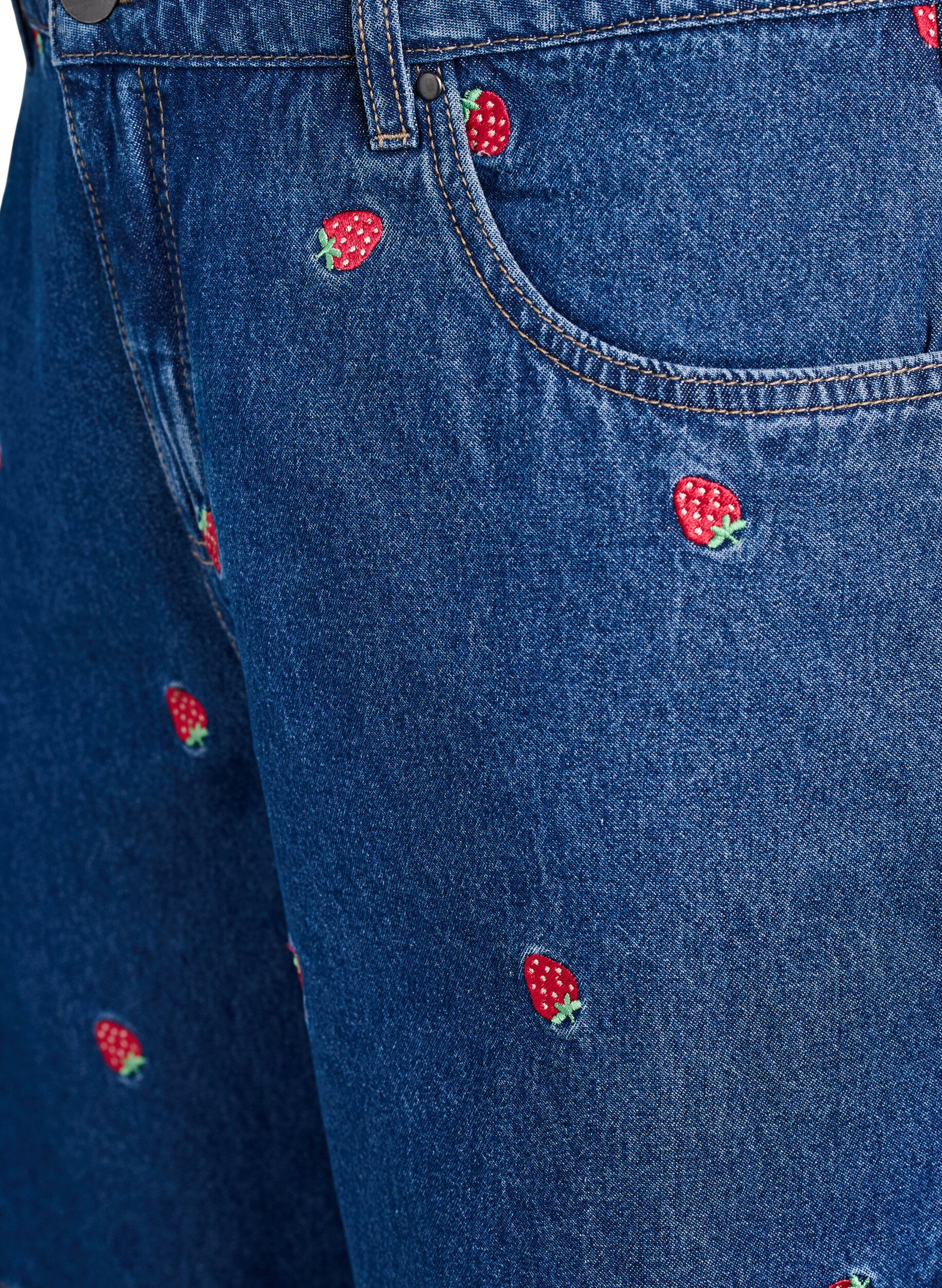 ZizziJeansshorts med broderade jordgubbar, Bl&aring;, Packshot image number 2