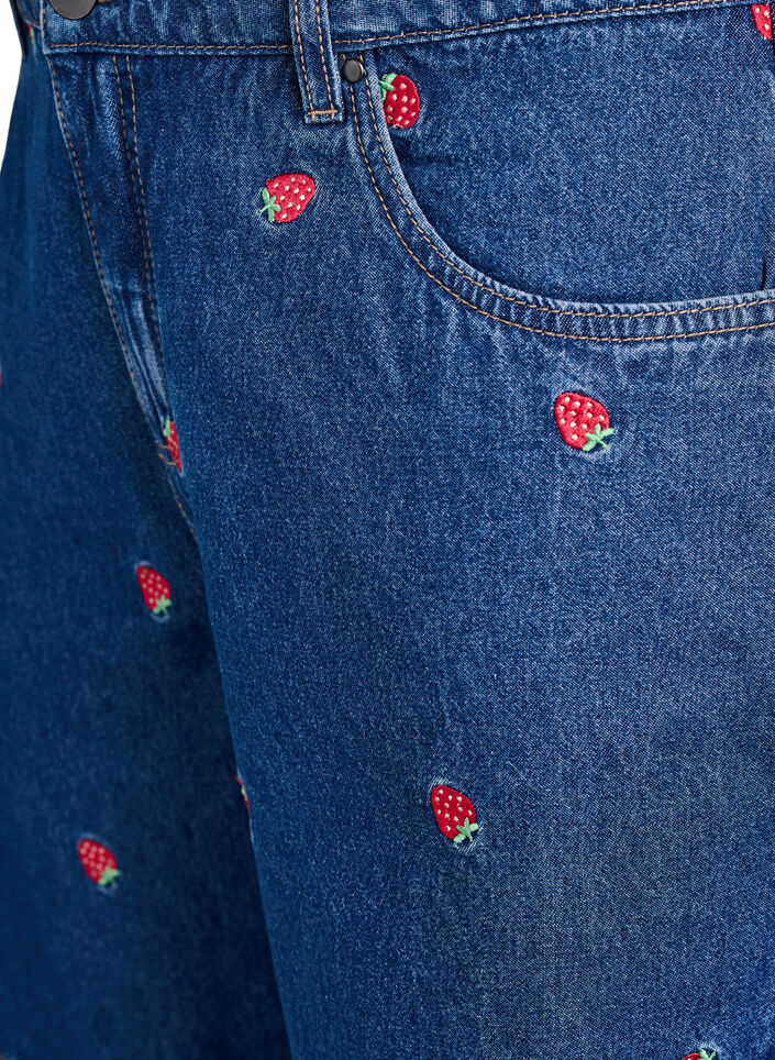 Jeansshorts med broderade jordgubbar, Bl&aring;, Packshot image number 2