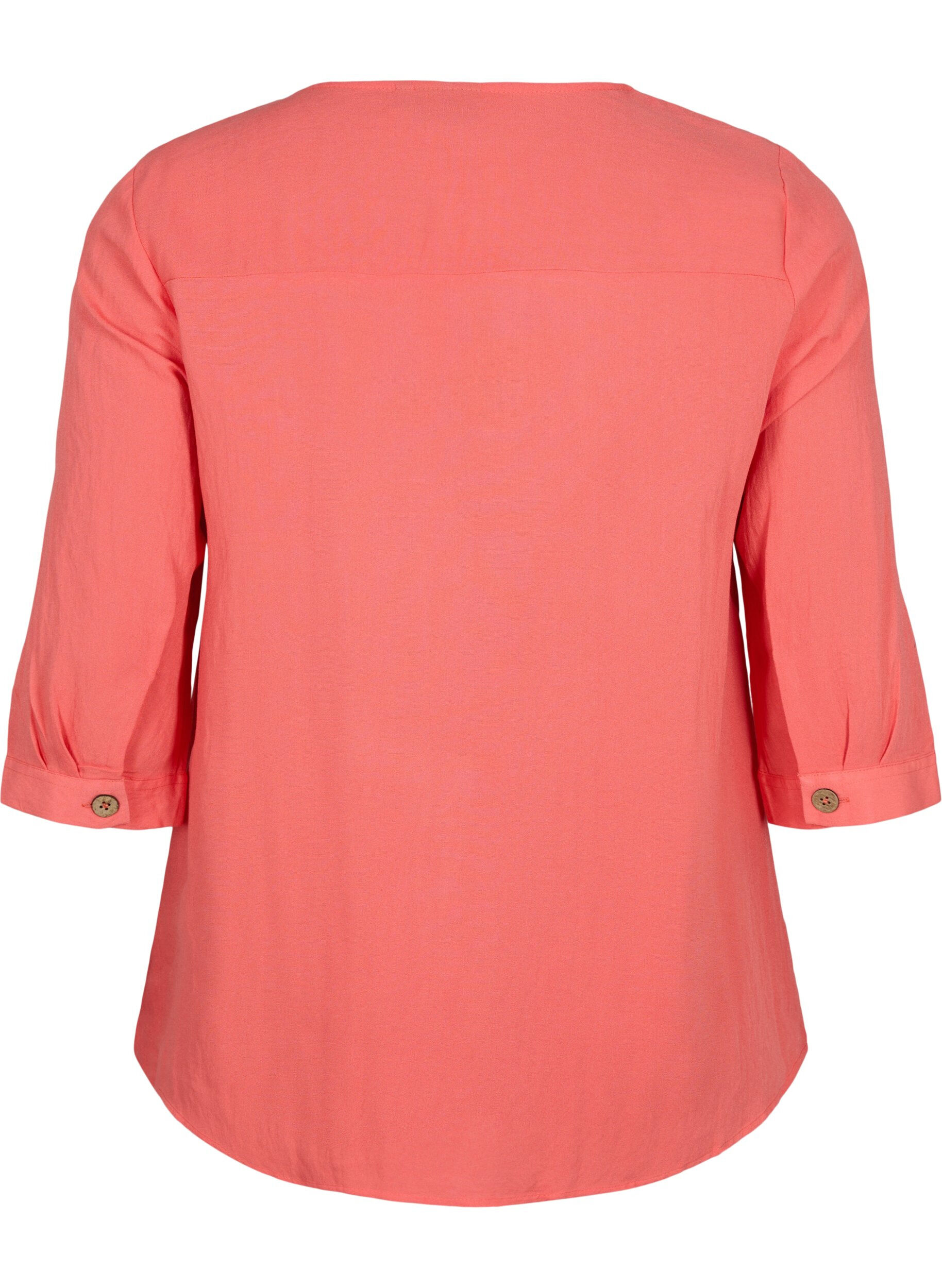 Zizzi V-ringad blus i viskos med knappar, Deep Sea Coral, Packshot image number 1