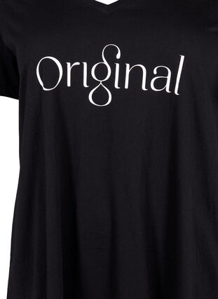 V-ringad t-shirt i bomull med texttryck, Black ORI, Packshot image number 2