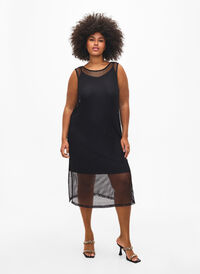 Ärmlös klänning i mesh med slits, Black, Model