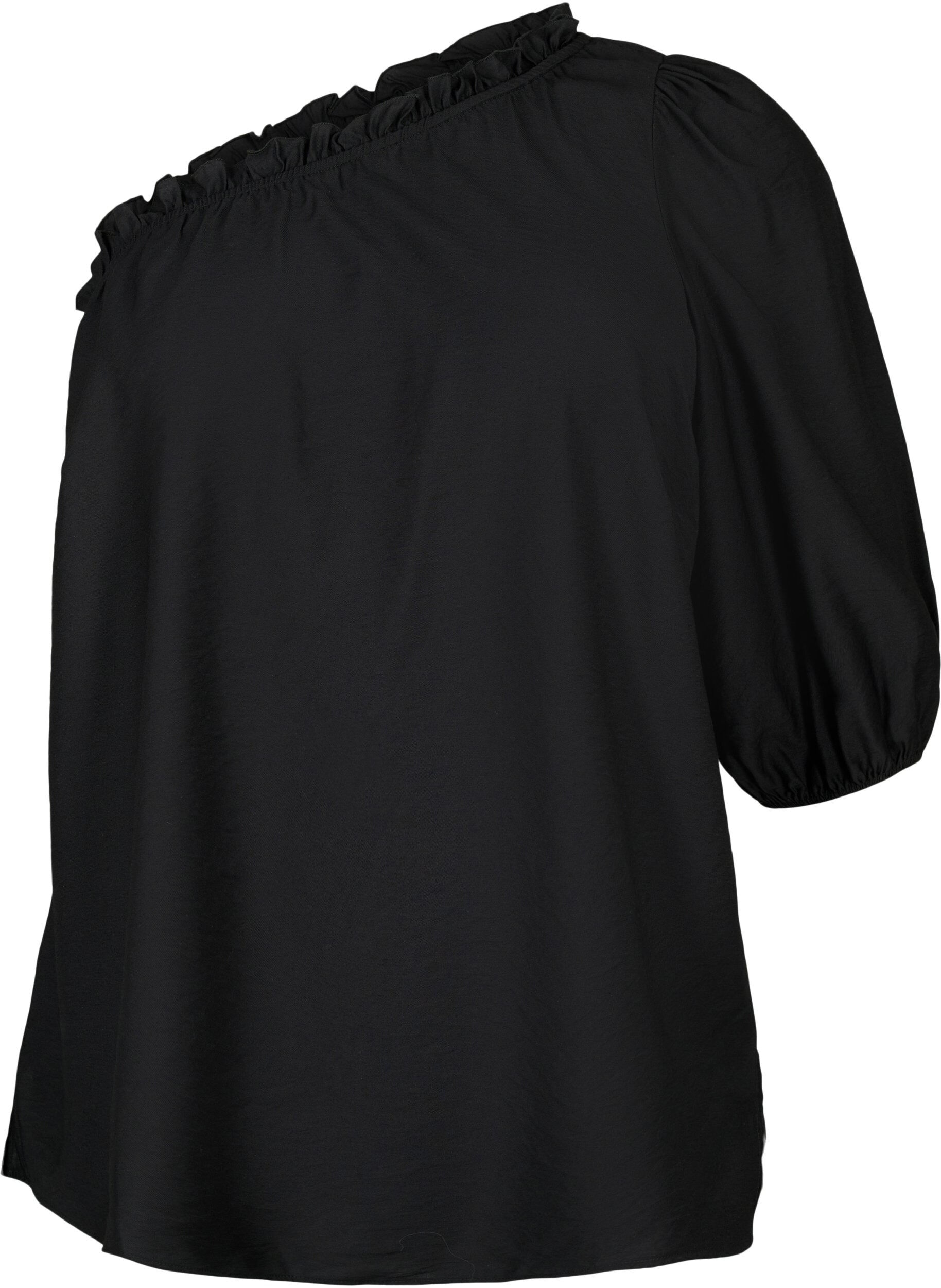 Zizzi One-shoulder blus i viskos, Svart, Packshot image number 0