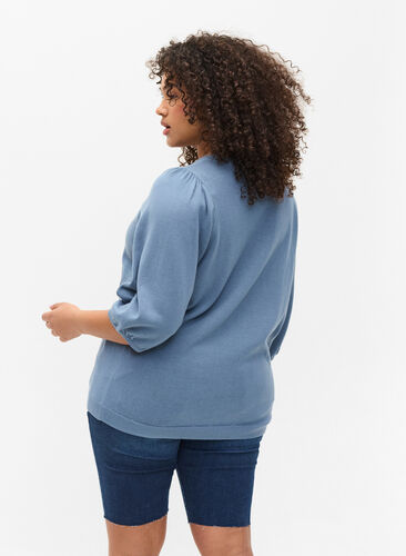 Stickat tröja med 3/4-ärmar, Blue Shadow Mel, Model image number 1