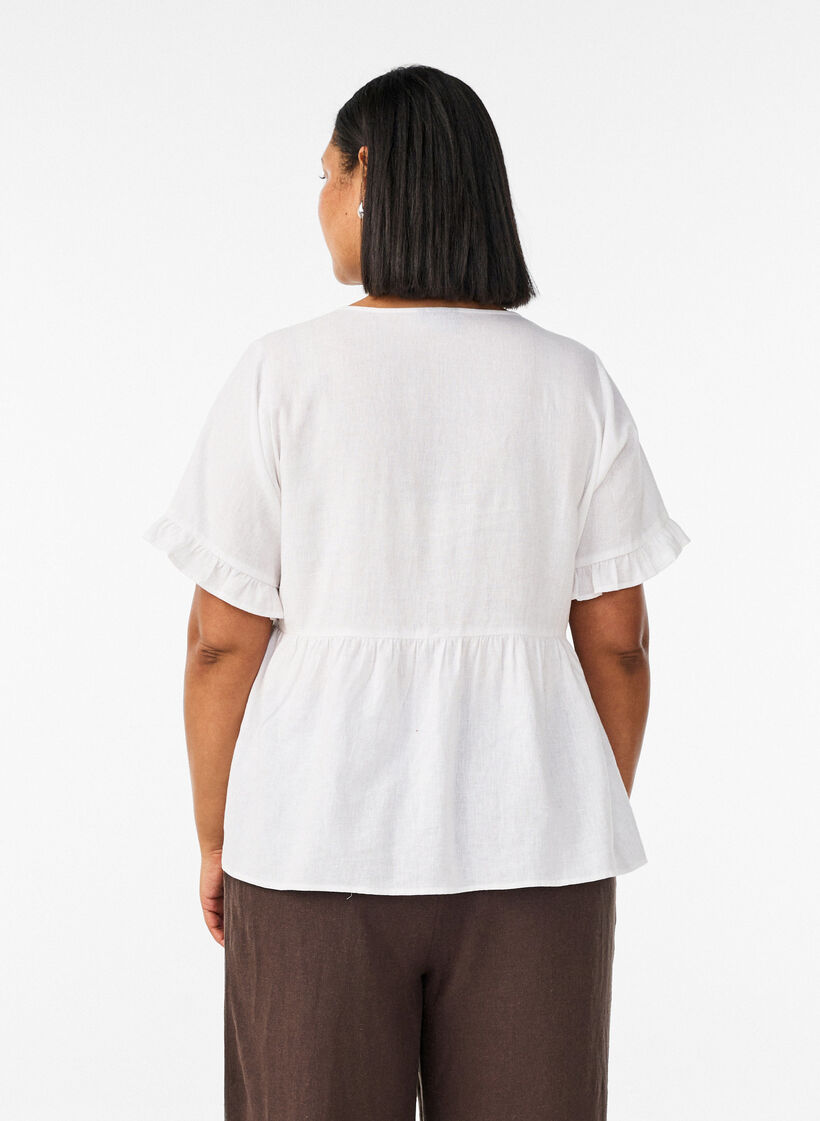 Blus i linne och viskos med v-ringning och kn&auml;ppning, Vit, Model image number 2