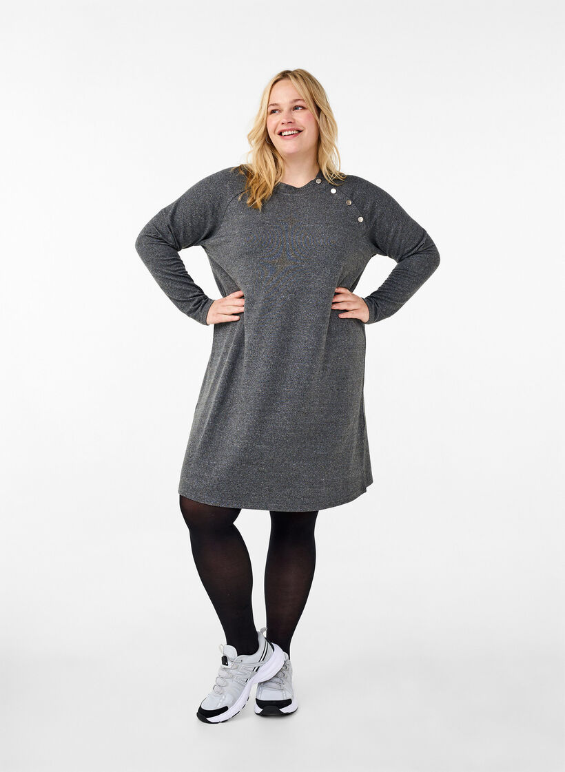 Jerseyklänning med knappar, Dark Grey Melange, Model image number 2