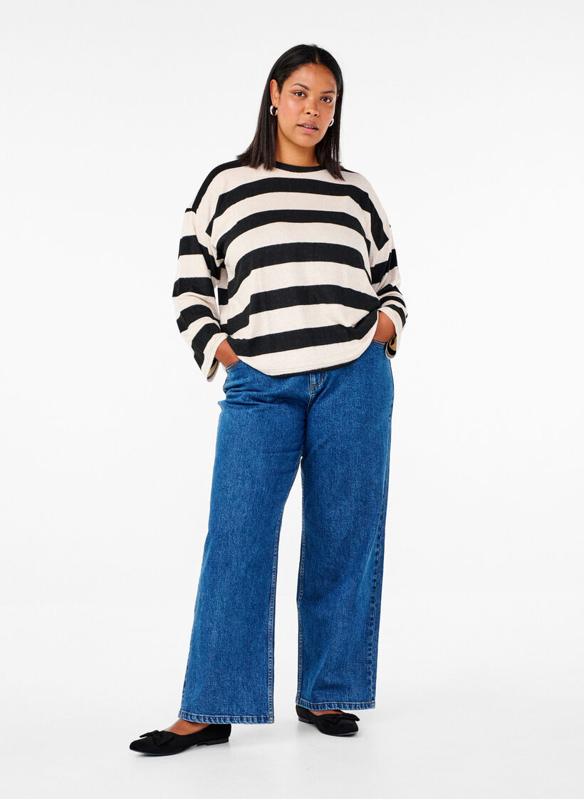 Långärmad blus med ränder, Bl. Beige Mel.Stripe, Model image number 2