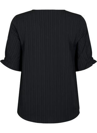 Randig blus med halvlånga ärmar, Black, Packshot image number 1