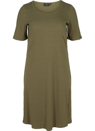Ribbad klänning med korta ärmar, Ivy Green, Packshot image number 0