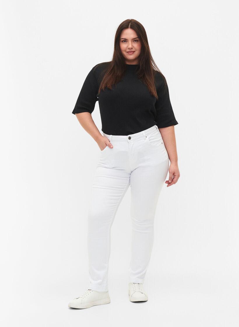 Slim fit Emily jeans med normalhög midja, Vit, Model image number 0
