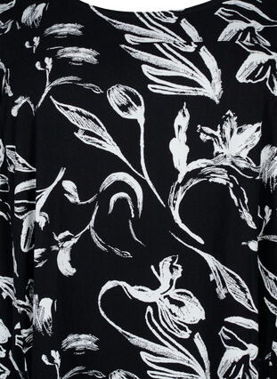 Kortärmad bomullsklänning med blommigt tryck, Black W. AOP White, Packshot image number 2