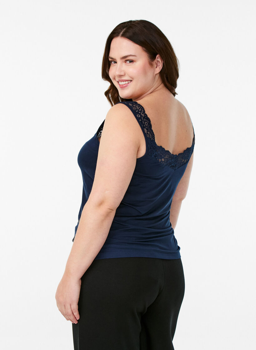 Topp i viskos med spetskant, Blå, Model image number 2