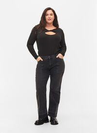 Wide fit jeans med hög midja, Grey Denim, Model