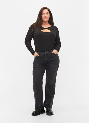 Wide fit jeans med hög midja, Grey Denim, Model image number 0