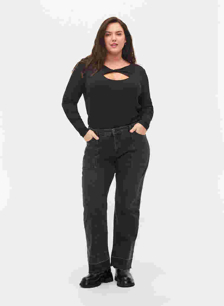 Wide fit jeans med hög midja, Grey Denim, Model