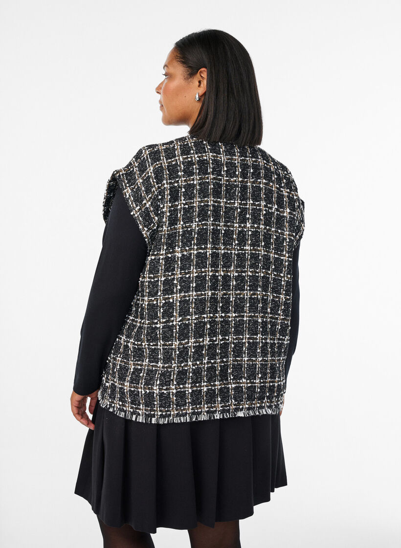 Rutig väst med dekorativa knappar, Black w. White, Model image number 2