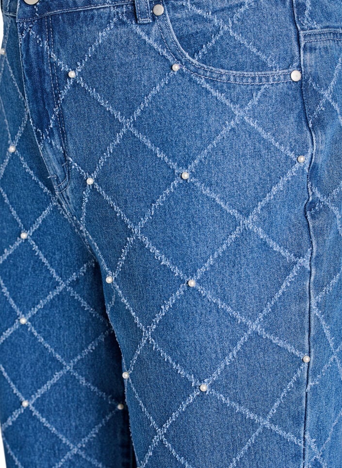 Kiana jeans med hög midja och slitningar, Blå, Packshot