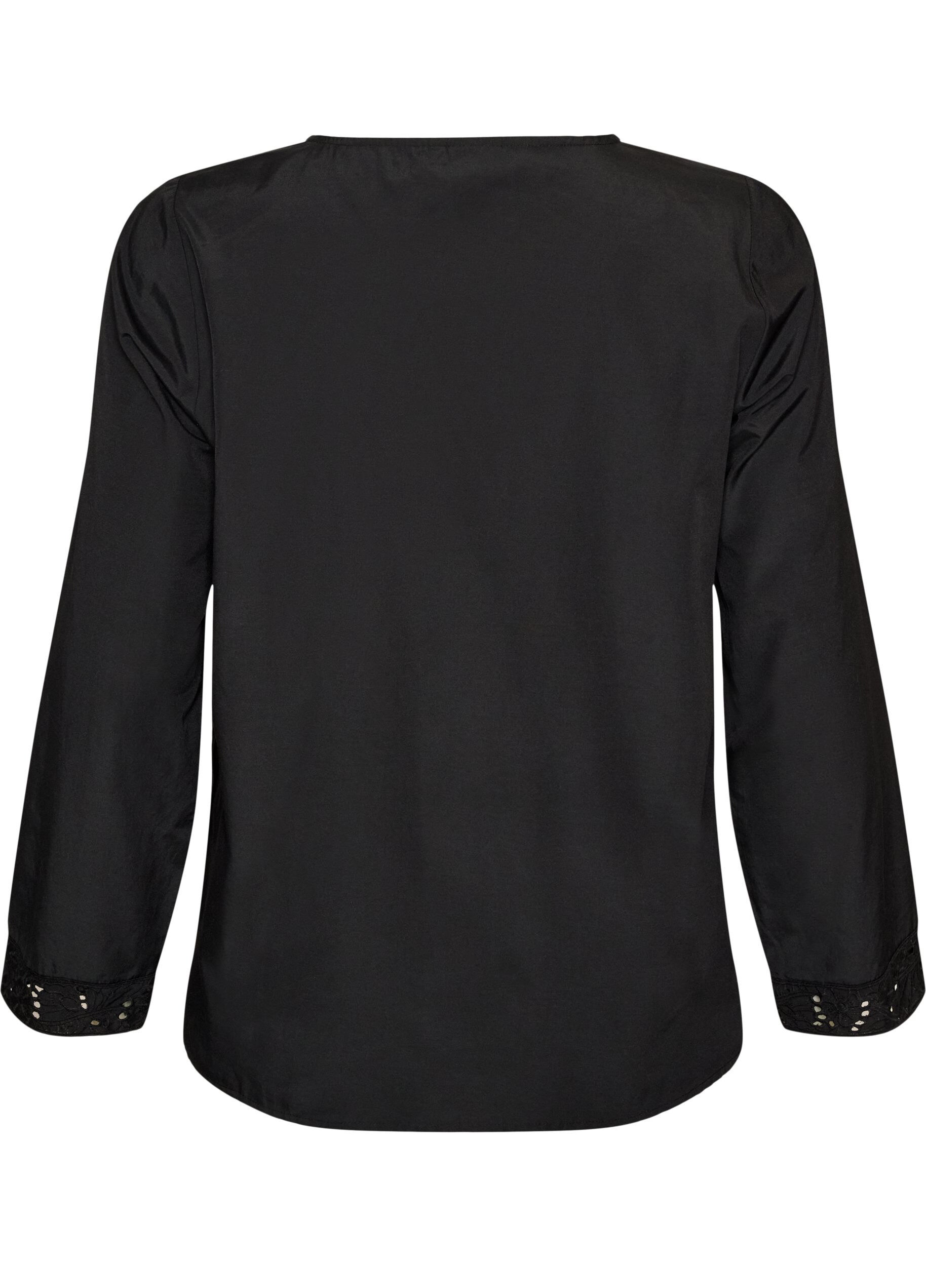 ZizziSkjortblus med broderie anglaise, Svart, Packshot image number 1
