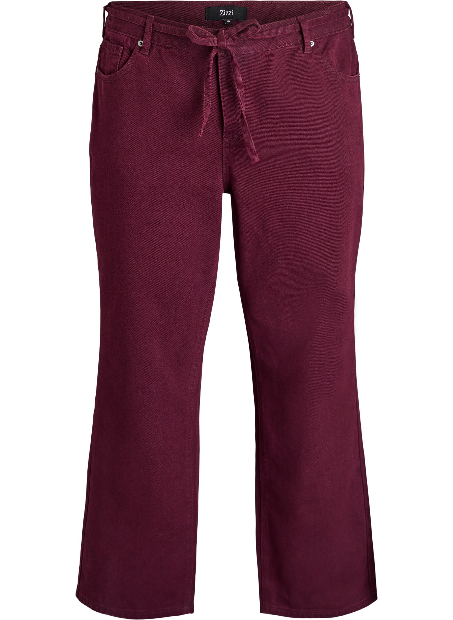 F&auml;rgade jeans med h&ouml;g midja och knytsk&auml;rp