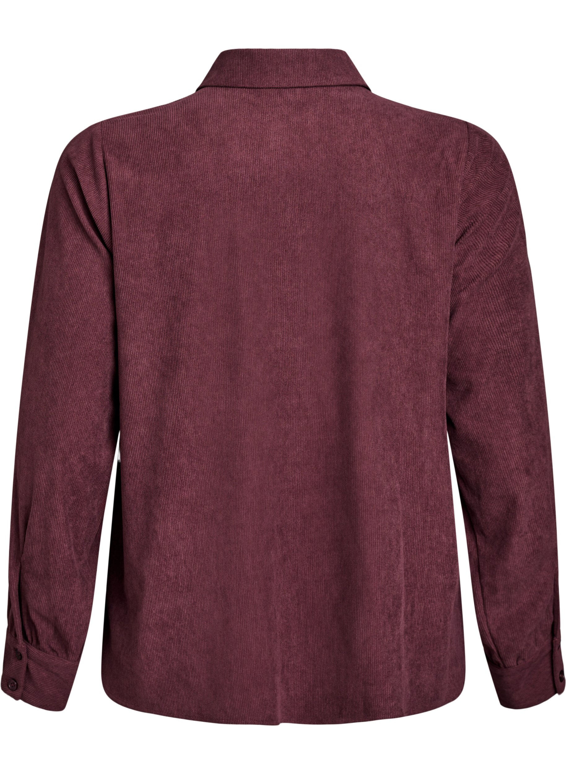 Zizzi L&aring;ng&auml;rmad skjortblus i manchester, M&ouml;rk Bordeaux, Packshot image number 1