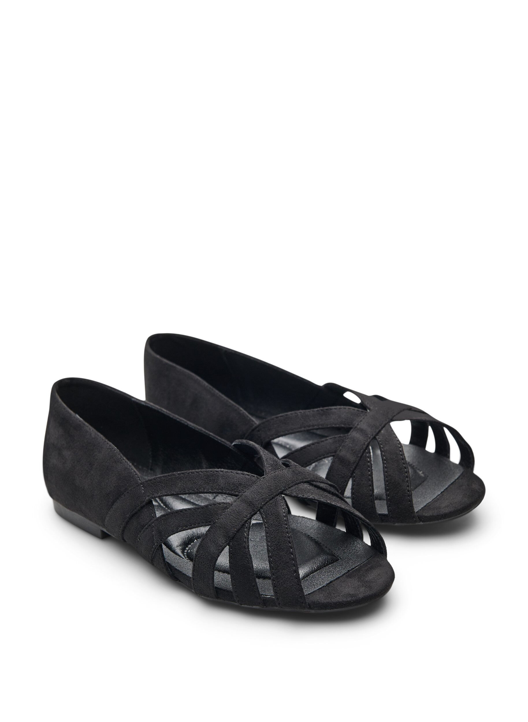 ZizziBallerina i mockaimitation med korsade remmar, Svart, Packshot image number 1