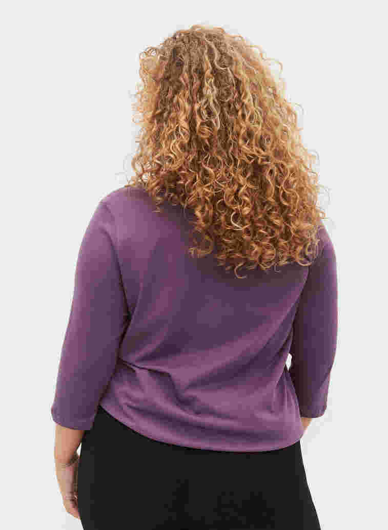 T-shirt i bomull med 3/4-ärmar, Vintage Violet, Model image number 1