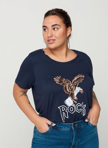 Kortärmad t-shirt med print, Navy Blazer/Rock, Model image number 0